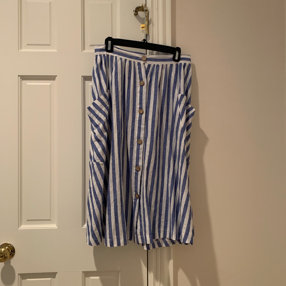 Blue and White Stripe Midi Skirt